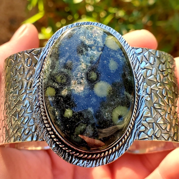 New Huge Kambaba Jasper 925 Silver Cuff Bracelet. - Picture 12 of 14